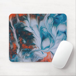 Aquarelle fluide indigo bleu orange corail マウスパッド