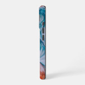 Aquarelle fluide indigo bleu orange corail iPhone 16ケース (左側面)