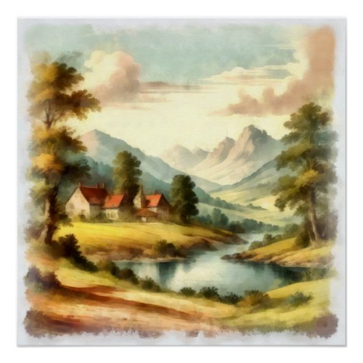 Aquarelle, paysage de montagne ポスター (正面)