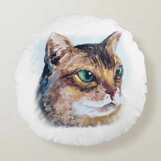 Aquarellporträt einer Katze ラウンドクッション