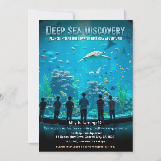 Aquarium Deep Sea Discovery Birthday Party 招待状 (正面)