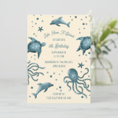 Aquarium Sea Life Kids Ocean Birthday Party 招待状 (スタンド正面)