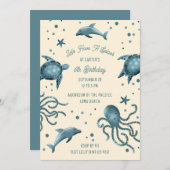 Aquarium Sea Life Kids Ocean Birthday Party 招待状 (正面/裏面)