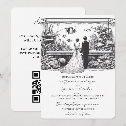 Aquarium Wedding with QR Code 招待状 (正面/裏面)