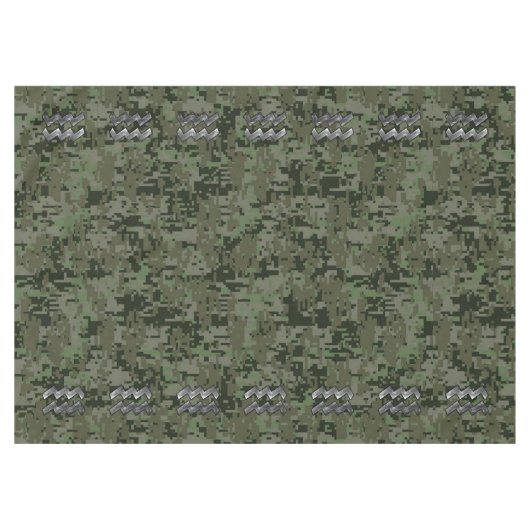Aquariusサインオンオリーブグリーンデジタル迷彩柄 テーブルクロス (正面(横))