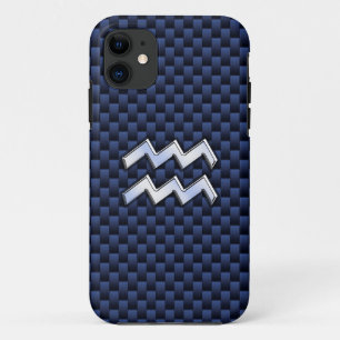 Aquariusサインオンブルーカーボンファイバースタイル iPhone 11 ケース