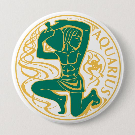 Aquarius上の〔占星術の〕十二宮図の標識 缶バッジ (正面)