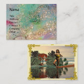 AQUARIUS,ティール（緑がかった色），青，緑，金ゴールド黄 名刺 (正面/裏面)