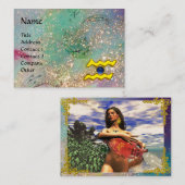 AQUARIUS,ティール（緑がかった色），青，緑，金ゴールド黄 名刺 (正面/裏面)