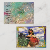 AQUARIUS,ティール(緑がかった色),青,緑,黄色の金ゴールドきらめき 名刺 (正面/裏面)