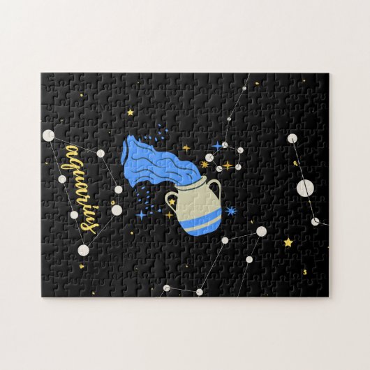 Aquarius〔占星術の〕十二宮図サインイン宇宙 ジグソーパズル (横)