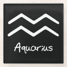 Aquarius〔占星術の〕十二宮図サインオンブラックバックグラウンド ガラスコースター