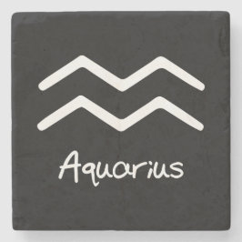 Aquarius〔占星術の〕十二宮図サインオンブラックバックグラウンド ストーンコースター