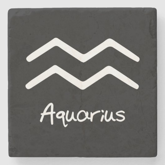 Aquarius〔占星術の〕十二宮図サインオンブラックバックグラウンド ストーンコースター (正面)
