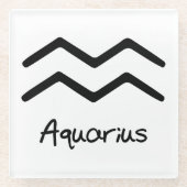 Aquarius〔占星術の〕十二宮図サインオンホワイト背景 ガラスコースター (正面)