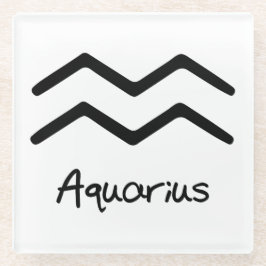 Aquarius〔占星術の〕十二宮図サインオンホワイト背景 ガラスコースター