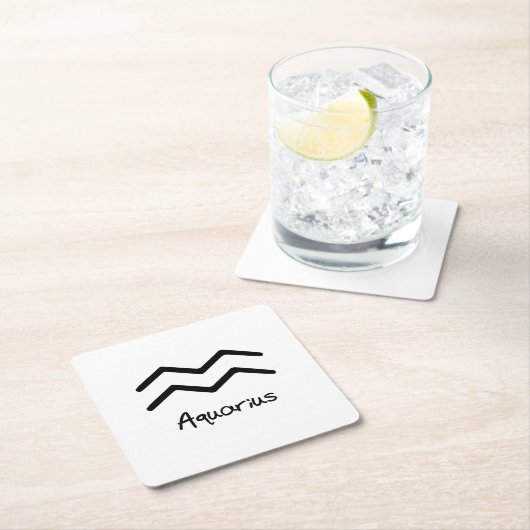 Aquarius〔占星術の〕十二宮図サインオンホワイト背景 スクエアペーパーコースター (インサイチュ)