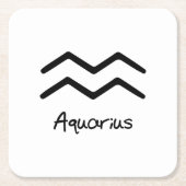 Aquarius〔占星術の〕十二宮図サインオンホワイト背景 スクエアペーパーコースター (正面)