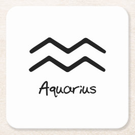 Aquarius〔占星術の〕十二宮図サインオンホワイト背景 スクエアペーパーコースター