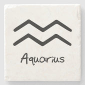 Aquarius〔占星術の〕十二宮図サインオンホワイト背景 ストーンコースター (正面)