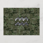 Aquarius〔占星術の〕十二宮図シンボル上のオリーブ緑デジタル迷彩柄 ポストカード (正面)