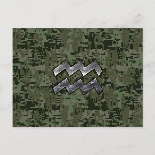 Aquarius〔占星術の〕十二宮図シンボル上のオリーブ緑デジタル迷彩柄 ポストカード (正面)