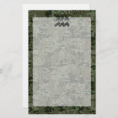 Aquarius〔占星術の〕十二宮図シンボル上のオリーブ緑デジタル迷彩柄 便箋 (正面/裏面)