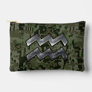 Aquarius〔占星術の〕十二宮図シンボルGreen Digital Camouflage アクセサリーポーチ