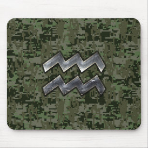 Aquarius〔占星術の〕十二宮図シンボルGreen Digital Camouflage マウスパッド