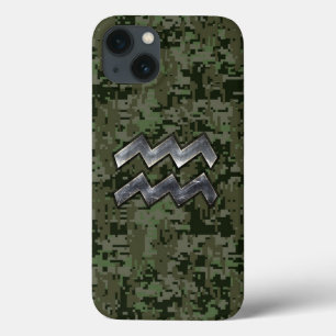 Aquarius〔占星術の〕十二宮図シンボルGreen Digital Camouflage iPhone 13ケース