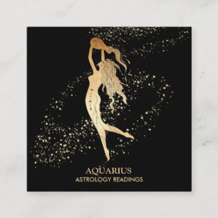 *~* AQUARIUS〔占星術の〕十二宮図占星術の読金ゴールドと黒 スクエア名刺
