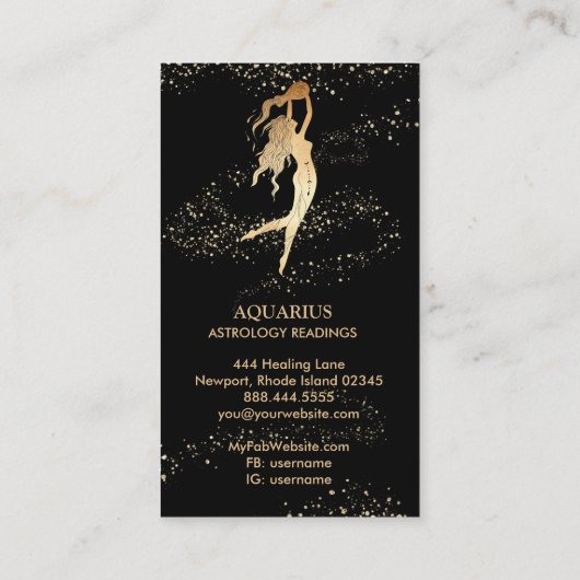 *~* AQUARIUS〔占星術の〕十二宮図星読状学の金ゴールドブラック 名刺 (裏面)