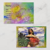 AQUARIUS、紫、緑、黄色の金ゴールドきらめき 名刺 (正面/裏面)