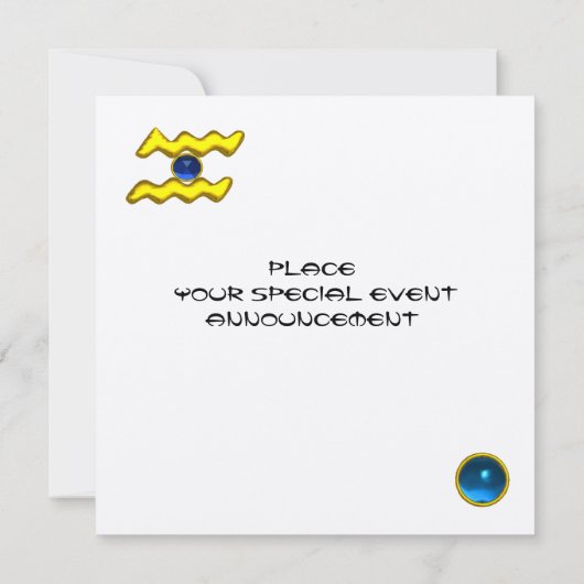 AQUARIUS.金ゴールド〔占星術の〕十二宮図誕生日標識，星占い図 招待状 (裏面)