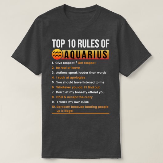 Aquarius 10ルール形質ファクト占星術〔占星術の〕十二宮図Si Tシャツ (デザイン正面)
