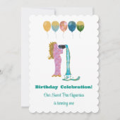 Aquarius 1st Birthday Impressionist Gold Glitter  招待状 (正面)