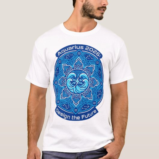 Aquarius 2026 Zodiac Mandala | Futuristic Astrolog Tシャツ (正面)