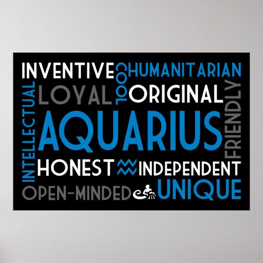 Aquarius Astrology Word Collage Print ポスター (正面)