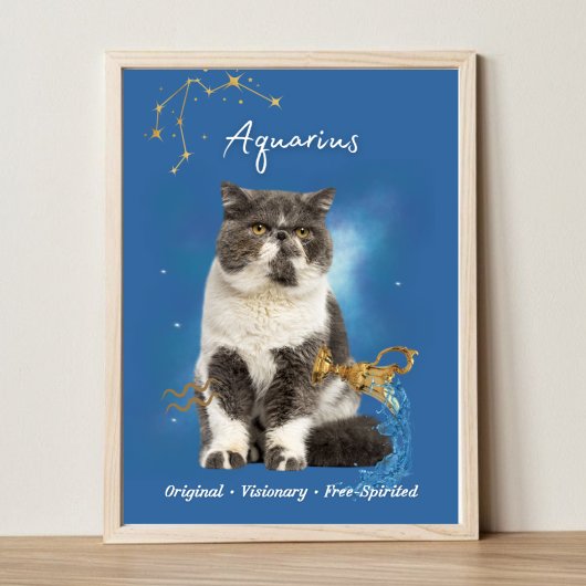 Aquarius Cat Art Print, Zodiac Cat Poster ポスター