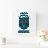 AQUARIUS CYBER OWL FUTURISTIC VECTOR スクエア壁時計 (ホーム)