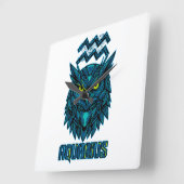 AQUARIUS CYBER OWL FUTURISTIC VECTOR スクエア壁時計 (傾斜)