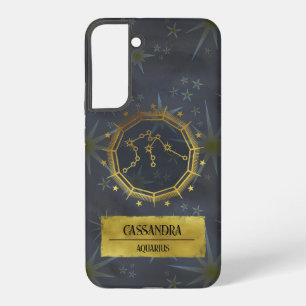Aquarius Dark〔占星術の〕十二宮図占星術:ブラック&金ゴールド Samsung Galaxy S22+ケース