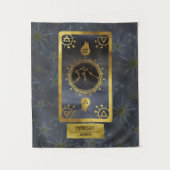 Aquarius Dark〔占星術の〕十二宮図星占い：黒金ゴールド名 タペストリー (正面)