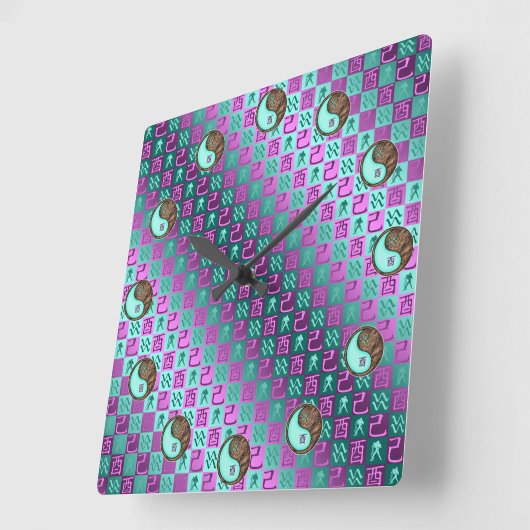 Aquarius & Earth Rooster スクエア壁時計 (傾斜)