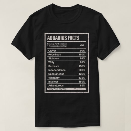 Aquarius Facts Apparel For Men And Women Funny Zod Tシャツ (デザイン正面)