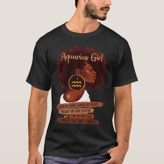 Aquarius Girl Funny  For Black Women Melanin Afro  Tシャツ (正面)