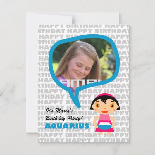 Aquarius Kidsパーティの招待状と写真 招待状 (正面)