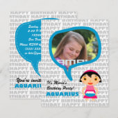 Aquarius Kidsパーティの招待状と写真 招待状 (正面/裏面)