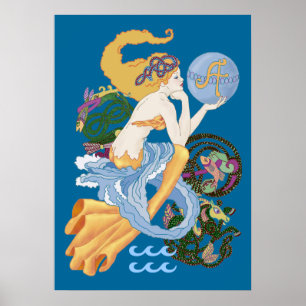 Aquarius Mermaidのケルト語「A」 ポスター