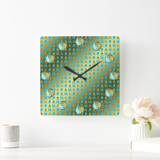 Aquarius & Metal Dragon スクエア壁時計 (ホーム)